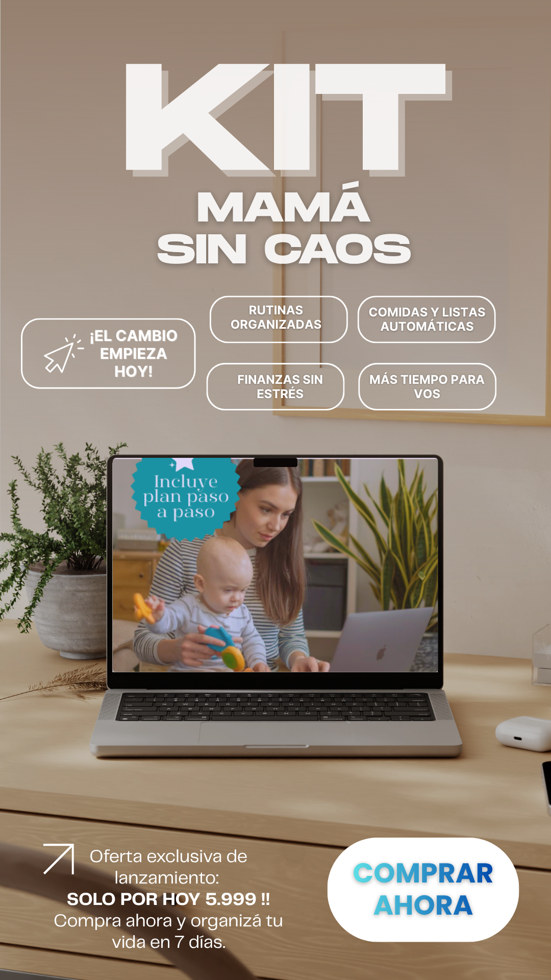 ✨ KIT MAMÁ SIN CAOS: Tu vida organizada en 7 días con IA